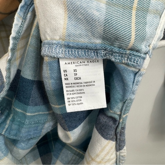 AE Mixed Denim Plaid Flannel Boyfriend Button Down Collar Shirt Women’s XS - Picture 11 of 11